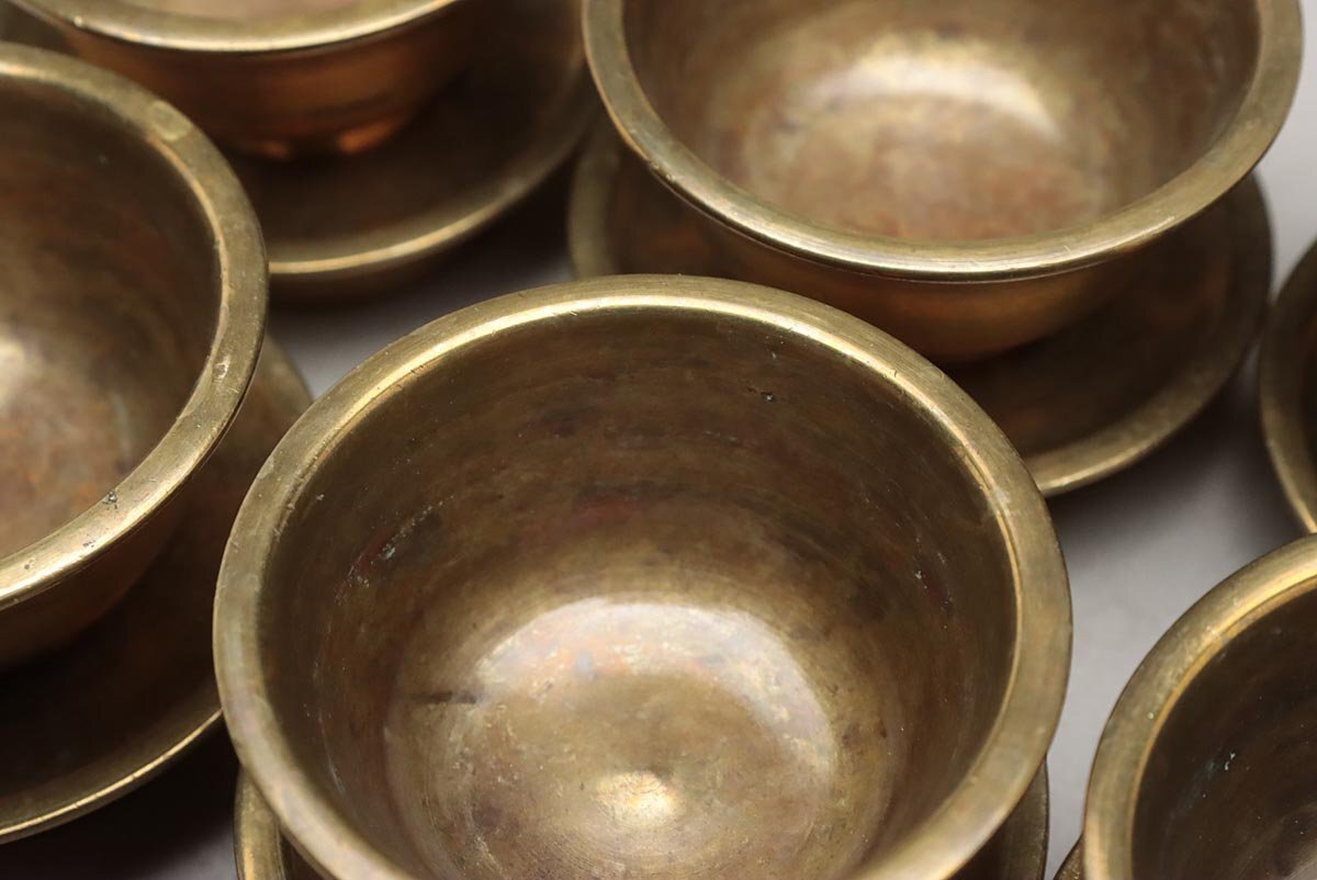JK530 密教 仏教美術 真鍮 金鍍金 六器 六個一組 総重760g・銅碗・銅鋺 仏器 護摩用具 荘厳仏具の画像8
