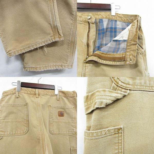 サイズ W36 L32 carhartt ダック地 ワーク ペインター パンツ オーカー 裏地 チェック カーハート 古着 ビンテージ 4A0609_画像8