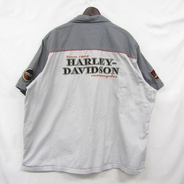 ビックサイズ 3XL HARLEY DAVIDSON 半袖 開襟 ワーク シャツ ワッペン コットン ハーレ ダビッドソン 古着 ビンテージ 4A1608_画像2