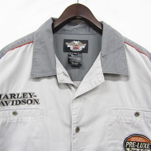 ビックサイズ 3XL HARLEY DAVIDSON 半袖 開襟 ワーク シャツ ワッペン コットン ハーレ ダビッドソン 古着 ビンテージ 4A1608_画像4