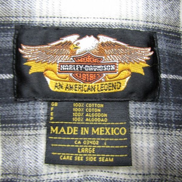  размер L HARLEYDAVIDSON длинный рукав фланель рубашка проверка box Silhouette серый Mexico производства Harley Davidson б/у одежда Vintage 4A1602