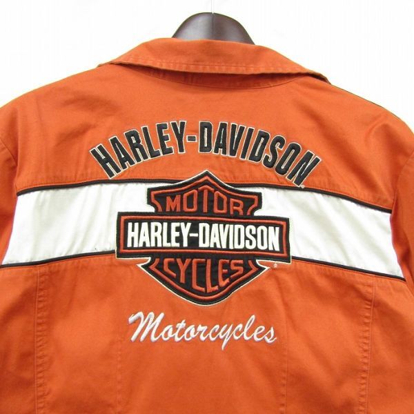レディース XL HARLEY DAVIDSON 半袖 フルジップ 開襟 シャツ フレンチスリーブ オレンジ ハーレー ダビッドソン 古着 ビンテージ 4A1704_画像8