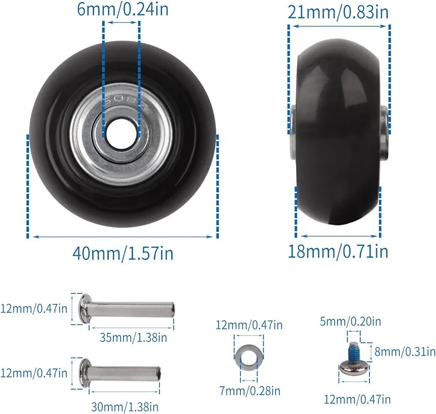 【未使用品】静音シリーズ用交換タイヤキット 4個セット 車輪 タイヤ 交換 修理 取替えDIY用 補修用 切断用鋸付き（輪幅18mm 輪直径40mm）_画像2