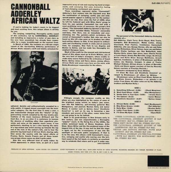 86年米OJCリイシューLP！Cannonball Adderley And His Orchestra / African Waltz 1961年作 Riverside OJC-258 Ray Barretto Wynton Kellyの画像3