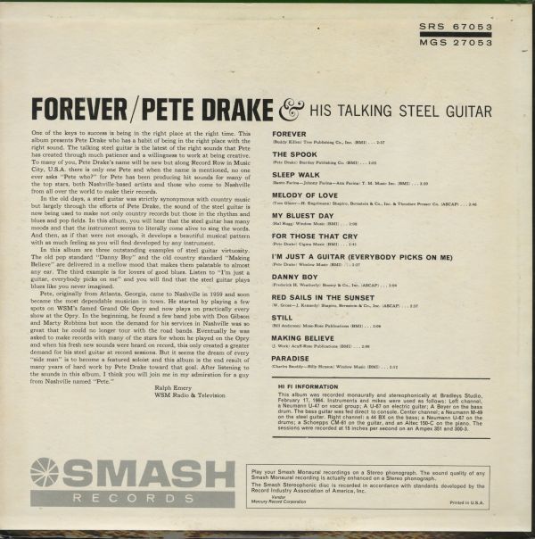 モノラル盤！米オリジLP！Pete Drake & His Talking Steel Guitar / Forever 1964年 Smash MGS 27053 トーキング・スティール・ギターの画像3
