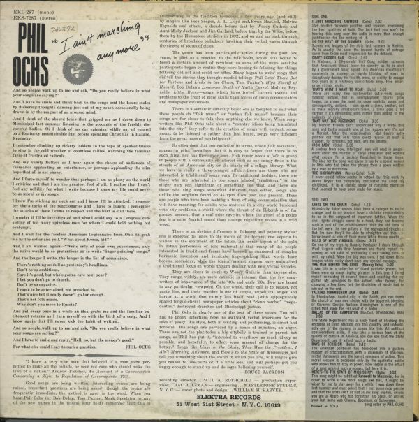 米オリジLP！Phil Ochs / I Ain't Marching Anymore (2nd) 1965年 Elektra EKS- 7287フィル・オクス グリニッチ・ヴィレッジ系フォーク名盤_画像3