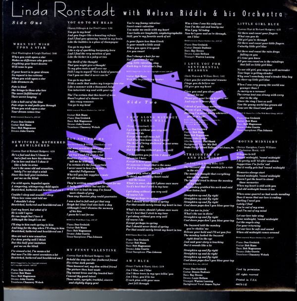 USオリジLP！TML刻印 Linda Ronstadt / For Sentimental Reasons 86年【Asylum / 60474-1-E】リンダ・ロンシュタット ジャズ・ヴォーカルの画像3