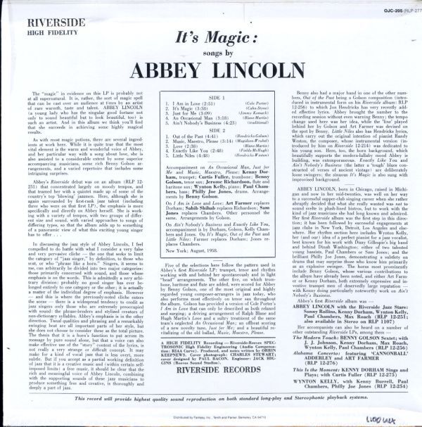 USプレスLP！シュリンク付 Abbey Lincoln / It's Magic【Original Jazz Classics OJC-205】アビー・リンカーン Sahib Shihab Kenny Dorham