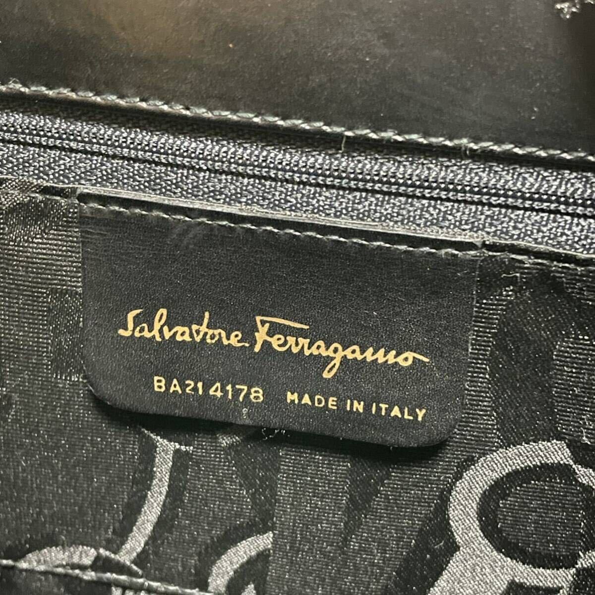 1円スタート！ 未使用に近い 極美品 Salvatore Ferragamo フェラガモ 2way ショルダーバッグ ハンドバッグ ヴァラリボン レザー ブラック の画像10