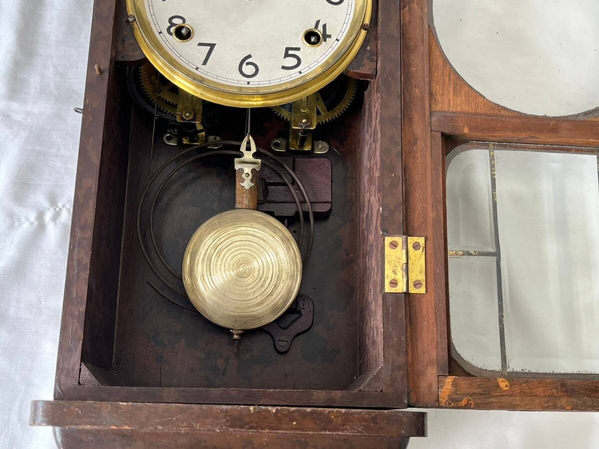wk8869100/明治時計 振り子時計 掛時計 レトロ 古時計 アンティーク アナログ ゼンマイ付の画像9