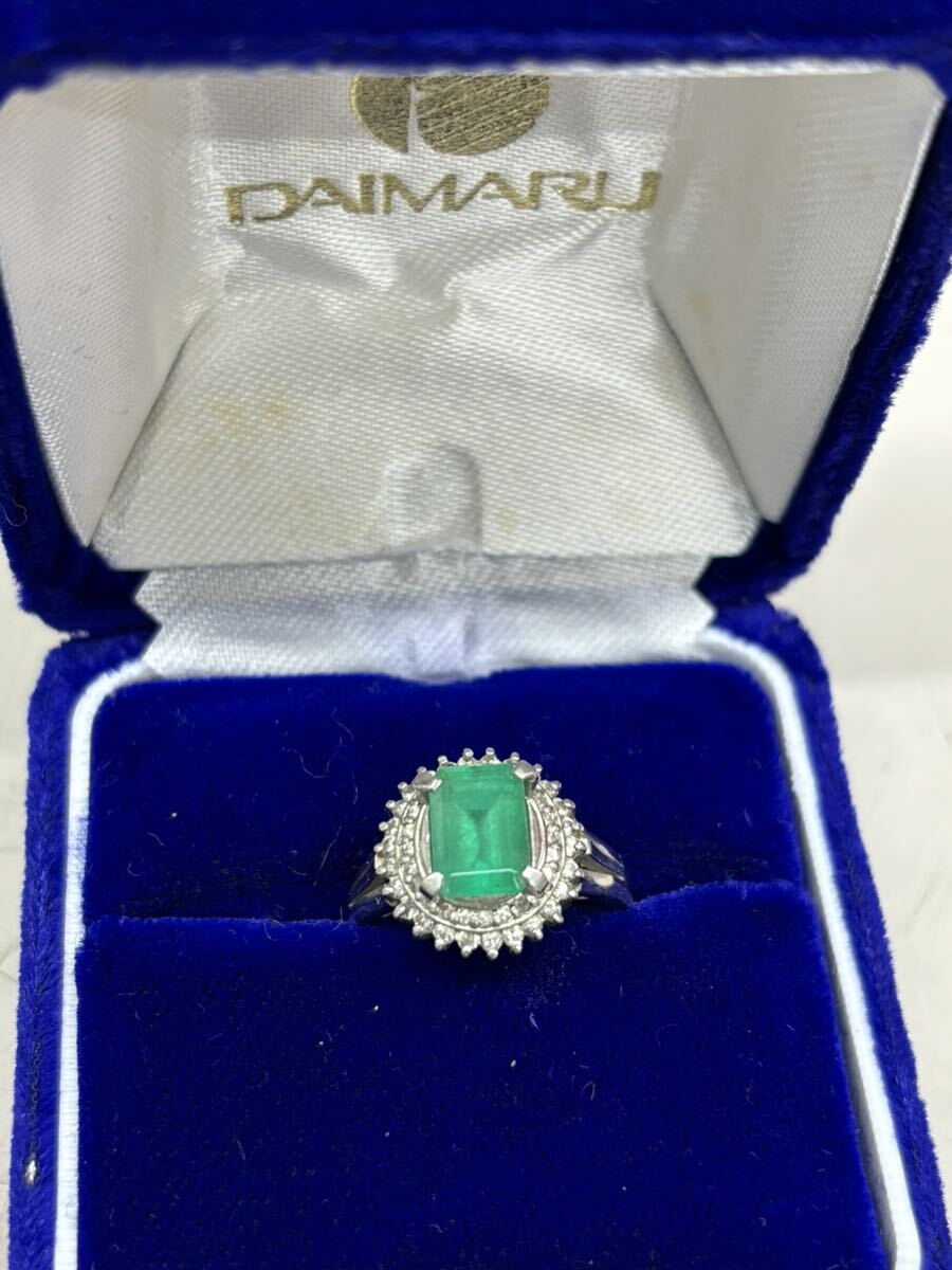 B4181[ antique ] emerald 1.72ct diamond attaching 0.39ct ring pt900 large circle general merchandise shop . buy 