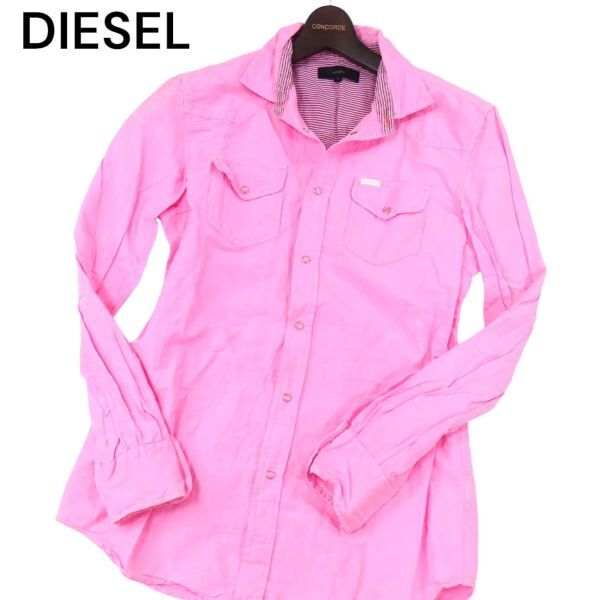 DIESEL ディーゼル 春夏 リネン&コットン★ 長袖 ウエスタン シャツ Sz.S　メンズ ピンク　I4T00926_3#A_画像1