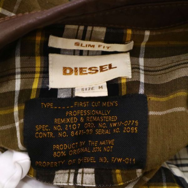 DIESEL ディーゼル 衿レザー 切替★ 通年 長袖 ボタンダウン ワーク チェック シャツ Sz.M　メンズ　I4T01042_3#C_画像6