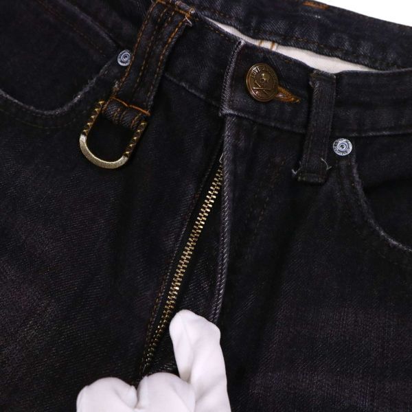 Roen jeans ロエン ジーンズ クラッシュ チェック転写★ スカル刺繍 ブーツカット デニム パンツ Sz.31　メンズ 日本製　I4B00694_4#R_画像3