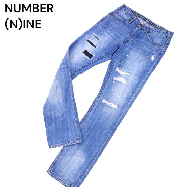 NUMBER (N)INE ナンバーナイン クラッシュ&リペア加工★ ペンキ スキニー デニム パンツ ジーンズ Sz.S メンズ I4B00679_4#Rの画像1