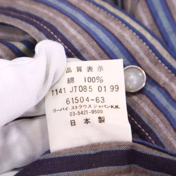 Levi's リーバイス 99年製 ショートホーン 50s 復刻★ 長袖 ストライプ ウエスタン シャツ Sz.38 メンズ 日本製 I4T01326_4#Cの画像7