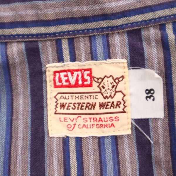 Levi's リーバイス 99年製 ショートホーン 50s 復刻★ 長袖 ストライプ ウエスタン シャツ Sz.38 メンズ 日本製 I4T01326_4#Cの画像5