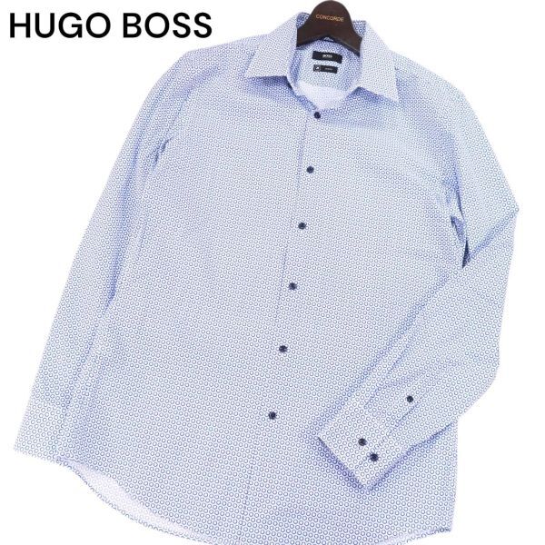 美品★ HUGO BOSS ヒューゴボス 通年 SLIM FIT★ 長袖 総柄 スリムフィット シャツ Sz.42 16 1/2　メンズ　I4T01333_4#C_画像1