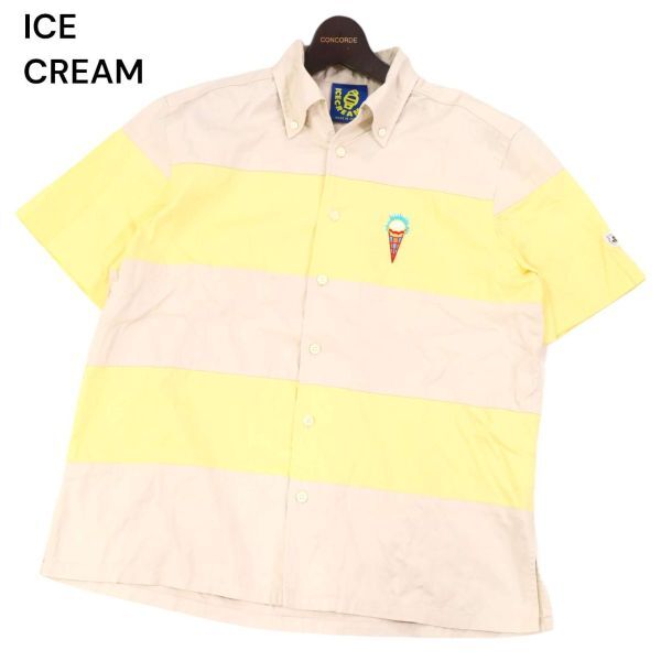 ICECREAM アイスクリーム ビリオネアボーイズクラブ 春夏 ボーダー切替★ 半袖 ボタンダウン シャツ Sz.S　メンズ 日本製　I4T01370_4#A_画像1