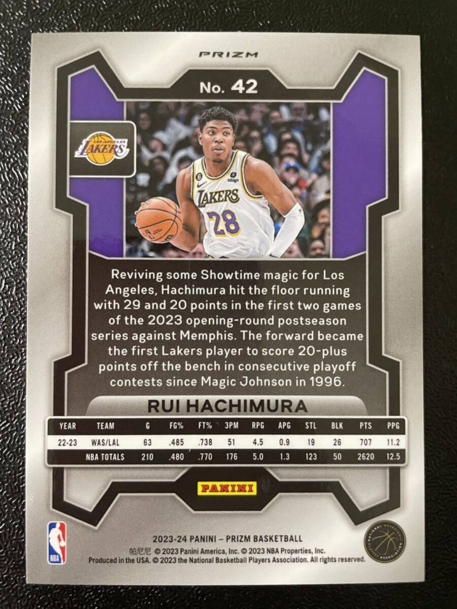 2023-24 Panini prizm byg choice rui hachimura 八村塁 choice限定パラレル NBAカード レイカーズ プレオフ 大活躍！の画像2