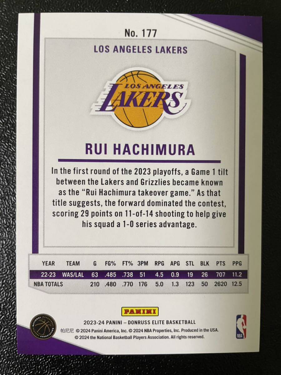 1円スタート！99枚限定 2023-24 Panini elite rui hachimura blue パラレル NBAカード レイカーズユニフォーム elite初 八村塁の画像2