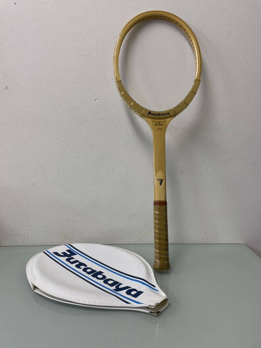錬D#28 長期保管品 FUTABAYA BLUE VOLLEY BAMBOO 4 3/8 LIGHT テニスラケット 木製 ガット無し ケース付き の画像2