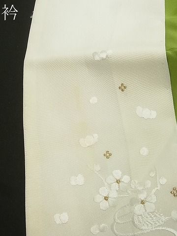 平和屋1■振袖用長襦袢 花蝶地紋 青丹色 半衿刺繍 逸品 CAAC4100vfの画像8