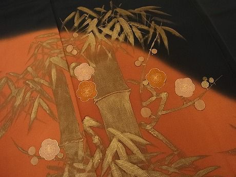 平和屋川間店■豪華黒留袖　手描き　駒刺繍　枝梅笹竹文　暈し染め　金彩　逸品　未使用　n-ar2438_画像5