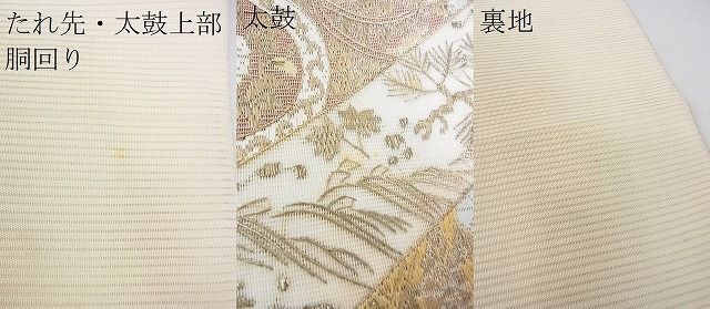 平和屋2■夏物 太鼓柄袋帯 絽綴れ 絽刺し 総刺繍 吉祥花文 金糸 逸品 DAAB3876opの画像7