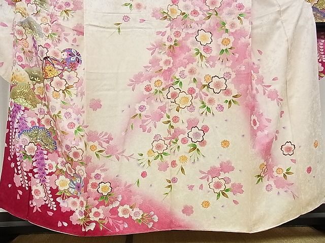 平和屋-こころ店■豪華振袖 駒刺繍 舞桜 手鞠 暈し染め 金彩 正絹 逸品 AAAD0095Bzgの画像3