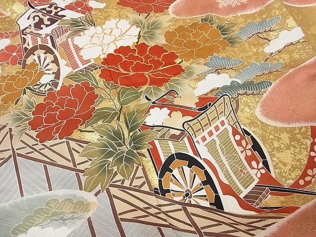 平和屋-こころ店■豪華振袖　駒刺繍　絞り　霞御所車花鳥文　金彩　ロング丈　正絹　逸品　AAAB8351Abr_画像4