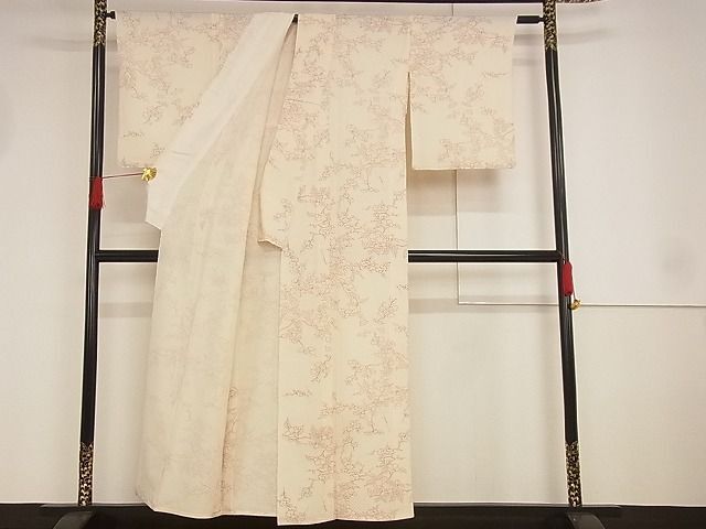 平和屋-こころ店■上質な小紋　単衣　絞り　枝花文　椿　正絹　逸品　AAAC8870Ack_画像3