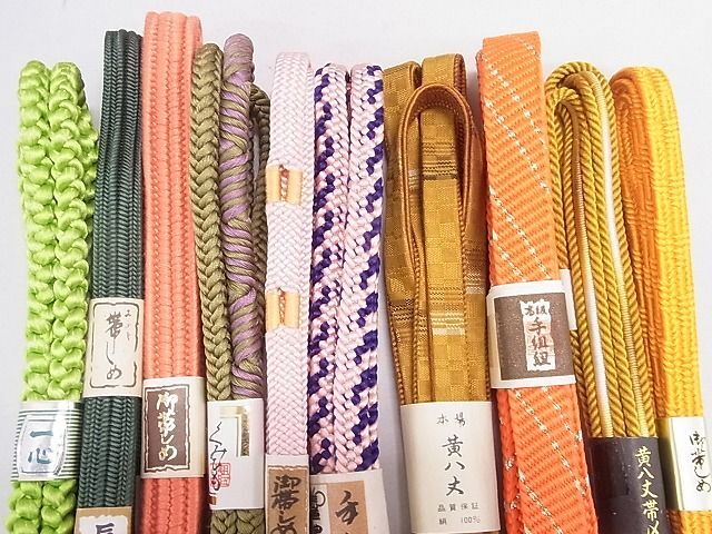 平和屋2■和装小物　帯締め10本　全て未使用　平組・丸組　本場黄八丈　豊縄流　柿渋染　金糸　長尺あり　逸品　未使用　DAAB6379zzz_画像2