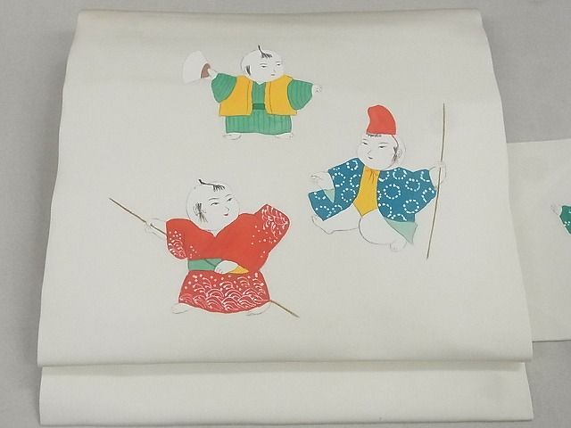 平和屋2■塩瀬　九寸名古屋帯　作家物　手描き　童子遊び　逸品　DAAA0468ea_画像2