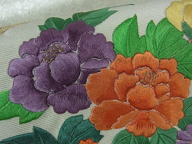 平和屋川間店■九寸名古屋帯　駒刺繍　熨斗吉祥花文　金彩　逸品　yc4983_画像3