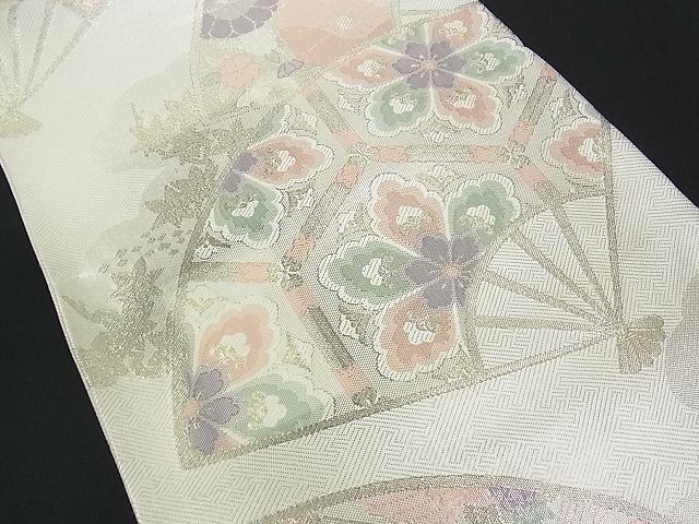 平和屋川間店■佐賀錦　六通柄袋帯　扇面吉祥花文　金銀糸　逸品　uw0562_画像3