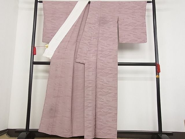 平和屋川間店■色無地　単衣　幾何学文様　鴇浅葱色　着丈156.5cm　裄64cm　正絹　逸品　B-np4534_画像3