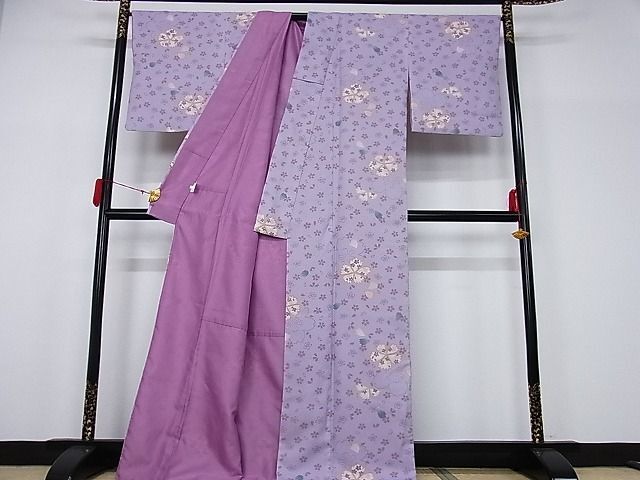 平和屋川間店■小紋　舞桜文　着丈167cm　裄丈67.5cm　洗える着物　A-ex5214_画像3