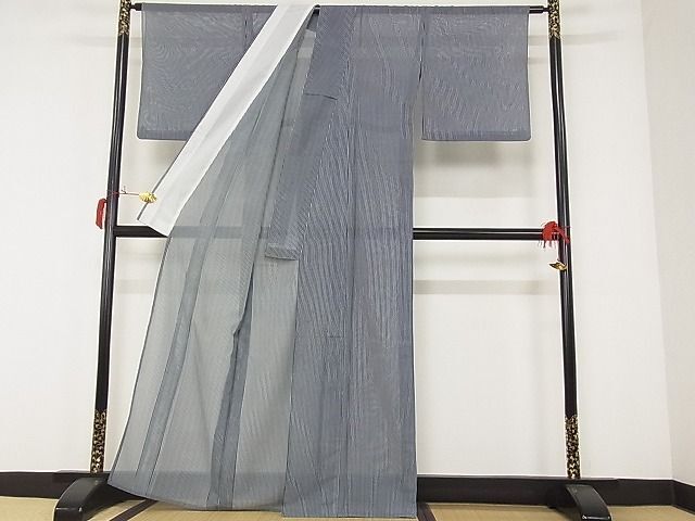 平和屋川間店■夏物 小紋 絽 縞 着丈162cm 裄丈65.5cm 洗える着物 A-ck4289の画像2