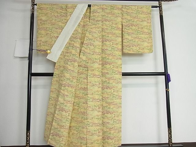 平和屋川間店■上質な紬　単衣　霞花文　逸品　ic7422_画像3