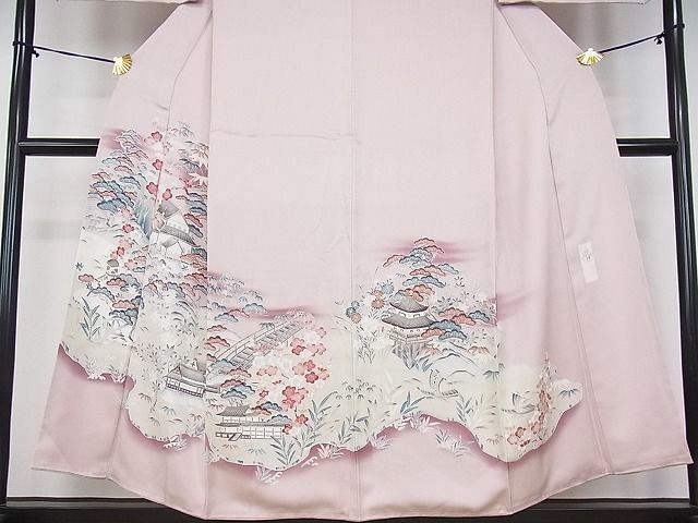 平和屋川間店■豪華色留袖　友禅　作家物　刺繍　松竹梅　風景文様　暈し染　金彩　逸品　ob3483_画像3