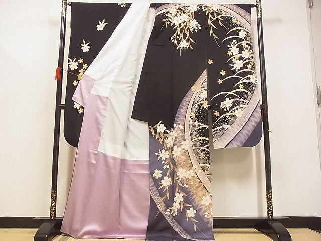 平和屋-こころ店■豪華振袖 夜桜 黒地 金彩 正絹 逸品 AAAC7836Ataの画像2