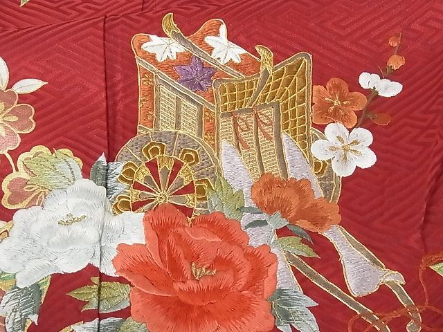 平和屋-こころ店■豪華振袖　駒刺繍　絞り　御所車糸巻き花文　金彩　正絹　逸品　AAAC8435Acs_画像7