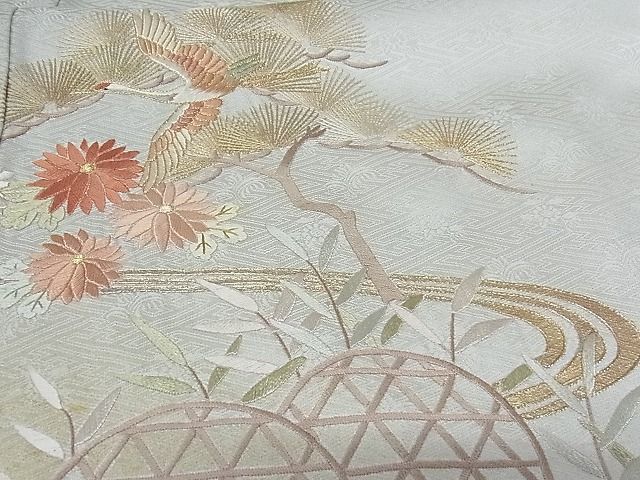 平和屋-こころ店■訪問着　総刺繍　飛鶴花松文　金糸　金彩　正絹　逸品　AAAC8439Acs_画像8