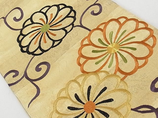 平和屋-こころ店■アンティーク　大正ロマン　両面太鼓柄京袋帯　刺繍　花唐草　鳳凰龍の丸　金糸　正絹　逸品　AAAD1209Aog_画像2