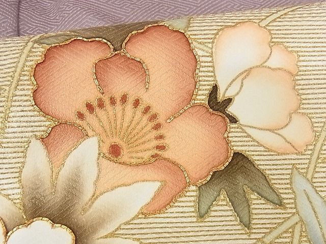 平和屋川間店■訪問着　作家物　駒刺繍　霞草花文　暈し染め　金彩　着丈159cm　裄丈63cm　正絹　逸品　A-ma4928_画像6