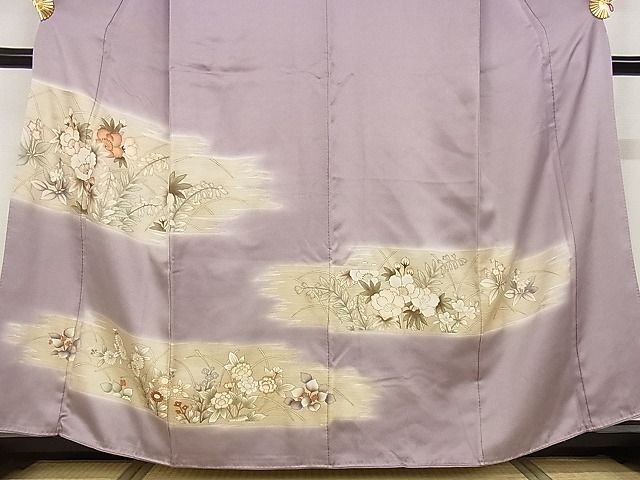 平和屋川間店■訪問着　作家物　駒刺繍　霞草花文　暈し染め　金彩　着丈159cm　裄丈63cm　正絹　逸品　A-ma4928_画像3