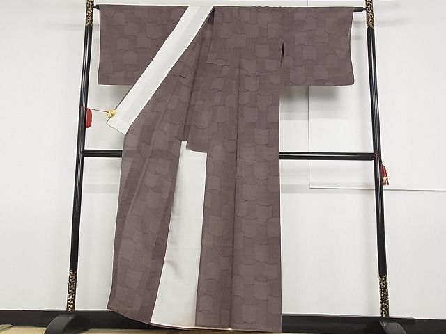 平和屋川間店■夏物 お召 瓦 着丈158cm 裄丈66.5cm 正絹 逸品 A-ck4434の画像2