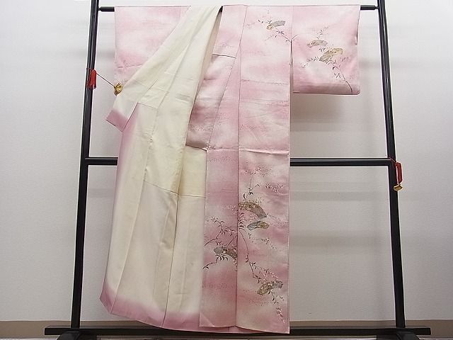 平和屋川間店■訪問着　手描き　地紙吉祥草花文　暈し染め　金彩　逸品　n-fw4089_画像3