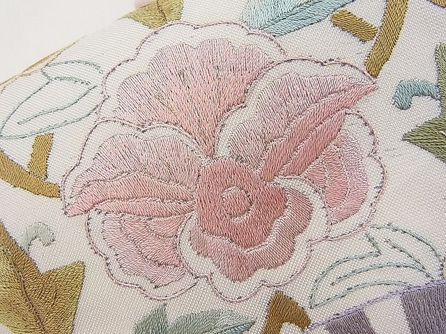 平和屋2■太鼓柄袋帯 総刺繍 扇面花鳥文 金糸 逸品 DAAA8390feの画像5